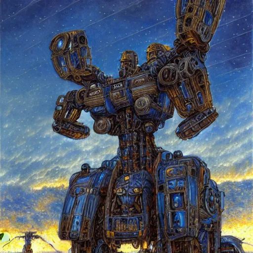 Prompt: mecha centaur, atmospheric lighting, painted, intricate, golden and blue hour, ultra detailed by peter gric, giger, enki bilal