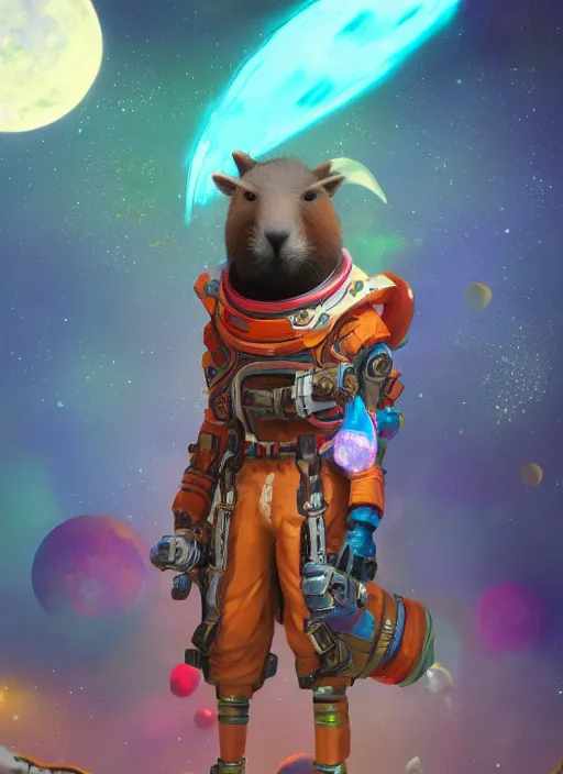 Image similar to detailed full body concept art illustration colorful pastel painting of an anthropomorphic capybara space pirate in full intricate clothing, biomutant, ultra detailed, digital art, octane render, 4K