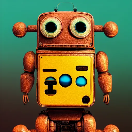 Image similar to two small chubby bots, hyperdetailed colourful, smooth panelling, intricate detail, holding a battery, single eye, style of cute, intricate rusty arms, antenna, floating, white studio, mechanical, cute toy, gameboy advanced, ambient light, in the style of pixar animation poster, pokedstudios,, blender, octane render, 8 k,