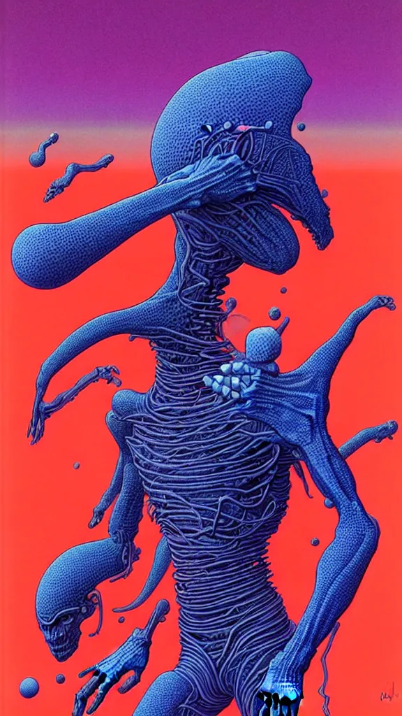 Image similar to ( ( ( ( a humanoid creature from another planet. ) ) ) ) by mœbius!!!!!!!!!!!!!!!!!!!!!!!!!!!, overdetailed art, colorful, artistic record jacket design