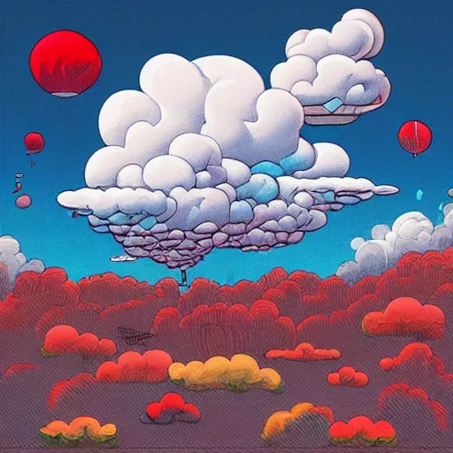 Prompt: “puffy cloudscape, album art in the style of James Jean”