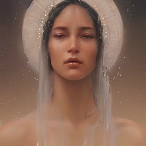 Prompt: a beautiful portrait of a water goddess with transparent skin by Greg Rutkowski and Raymond Swanland, Trending on Artstation, marine background, ultra realistic digital art