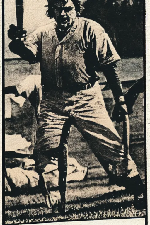 Prompt: baseball card of leatherface from texas chainsaw massacre on the field