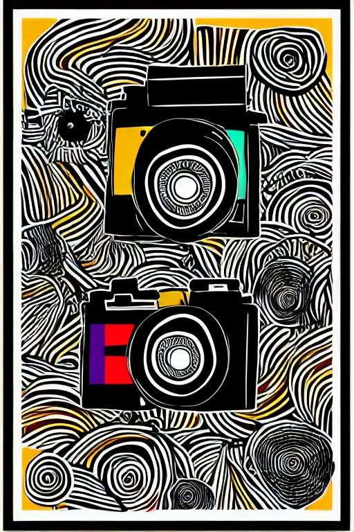 Image similar to minimalist boho style art of a colorful old camera, illustration, vector art