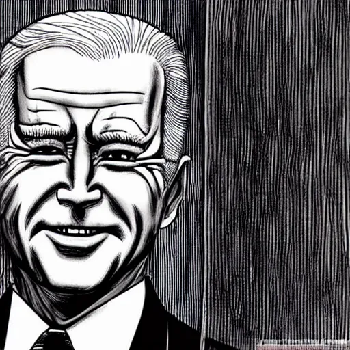 Image similar to Creepy Joe Biden by Junji Ito, horror manga