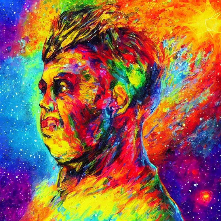 Prompt: The leader of the universe giving a powerful speech, emotional, colorful, digital painting, impactful, art station