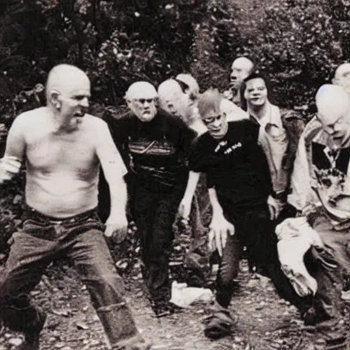 Prompt: found photo of trash humpers going wild