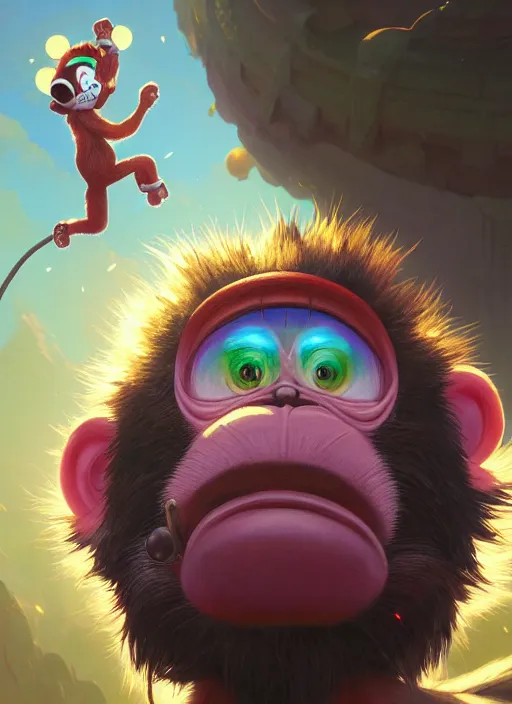 Image similar to Highly detailed portrait of Monkey from Ape escape, Stephen Bliss, unreal engine, fantasy art by Greg Rutkowski, Loish, Rhads, ferdinand knab, Makoto Shinkai and Lois van baarle, ilya kuvshinov, rossdraws, Tom Bagshaw, alphonse mucha, global illumination, radiant light, detailed and intricate environment