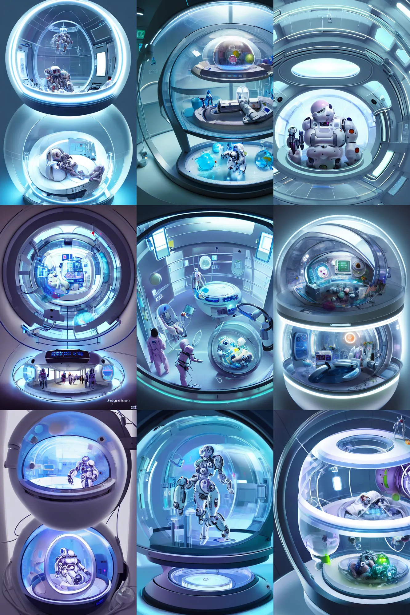 high-tech little spherical incubator mecha containing | Stable Diffusion