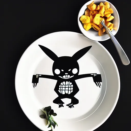 Image similar to the skeleton of pikachu on a plate