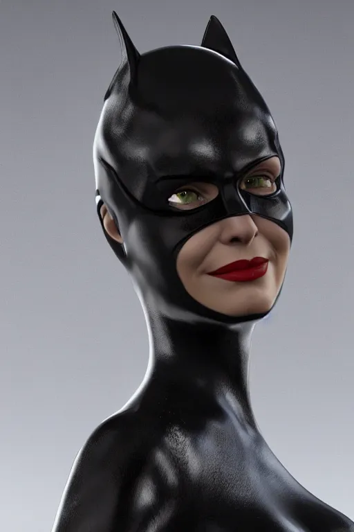 Prompt: 3d render of Catwoman from Batman Returns, head and shoulders, photorealistic, finalRender, octane, Unreal Engine