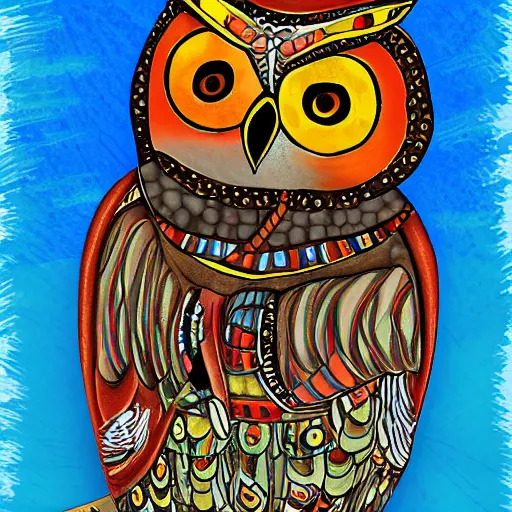 Prompt: owl playing panpipe, digital art