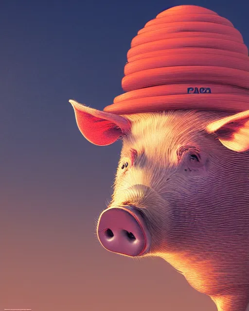 Image similar to portrait of a pig in a maga hat, intricate abstract. intricate artwork, by tooth wu, wlop, beeple, dan mumford. concept art, octane render, trending on artstation, greg rutkowski very coherent symmetrical artwork. cinematic, key art, hyper realism, high detail, octane render, 8 k, iridescent accents