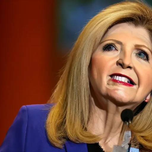 Prompt: comcast throwing a wad of dollar bills at marsha blackburn