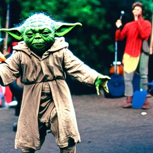 Image similar to yoda performing at woodstock