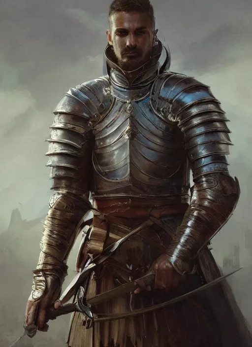 Image similar to portrait of a knight, holding a sword, victorian, concept art, detailed face, fantasy, close up face, highly detailed, cinematic lighting, digital art painting by greg rutkowski