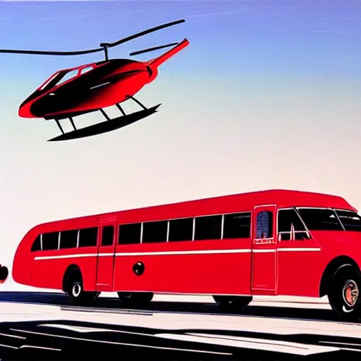 Prompt: concept art for helicopter + bus, painted by syd mead, high quality