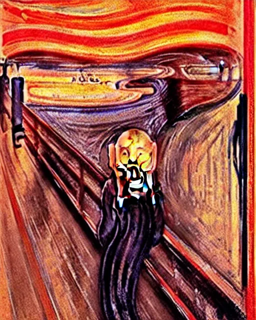 Prompt: the scream, fox, red fox, by edvard munch, fox, the scream