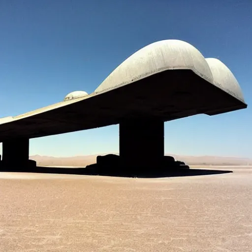 Prompt: Sci-Fi industrial futuristic Brutalism brutalistic huge huge flying carrier vehicle desert