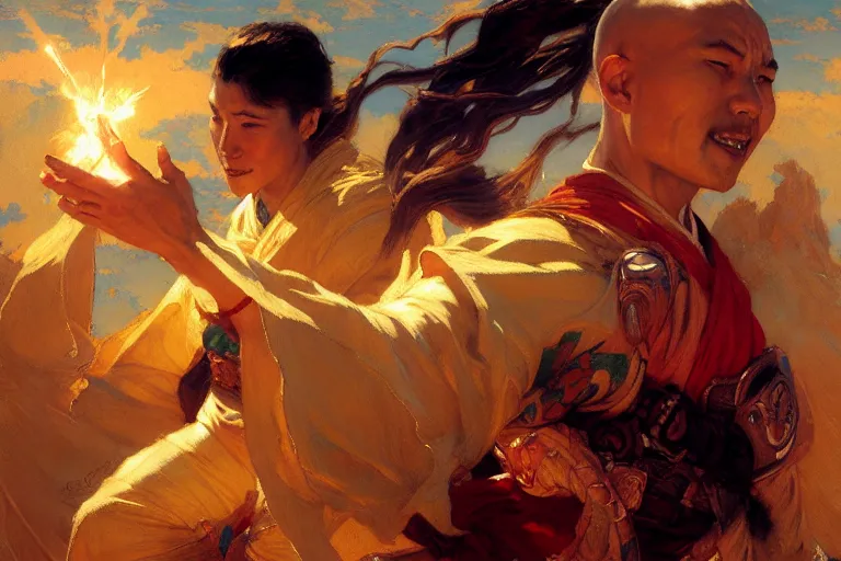 Image similar to air bender, painting by gaston bussiere, craig mullins, j. c. leyendecker