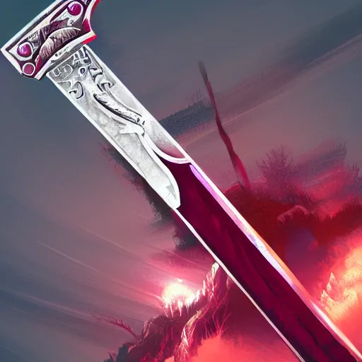 Image similar to a magical sword made of ruby, artstation