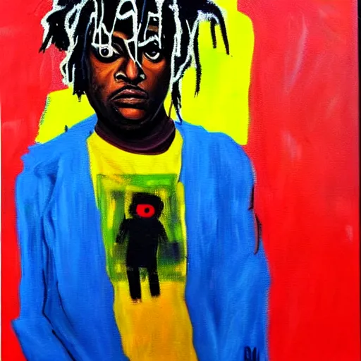 Image similar to detailed neo expressionism oil painting of sad boy juice wrld rapper by basquiat