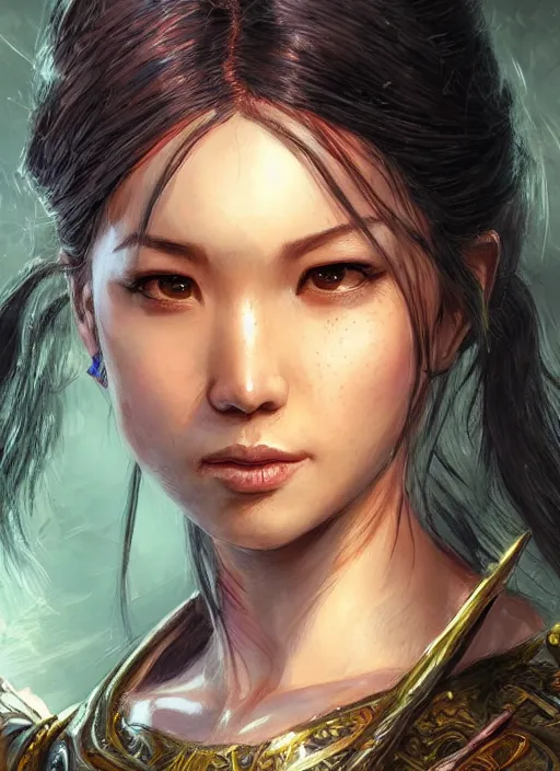 Prompt: asian human female, ultra detailed fantasy, dndbeyond, bright, colourful, realistic, dnd character portrait, full body, pathfinder, pinterest, art by ralph horsley, dnd, rpg, lotr game design fanart by concept art, behance hd, artstation, deviantart, hdr render in unreal engine 5