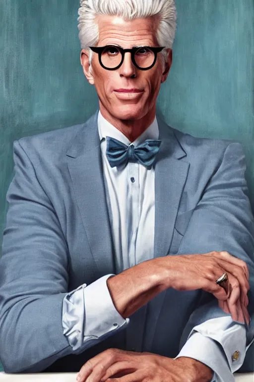 Image similar to a painting of ted danson in the good place, art by robin eley