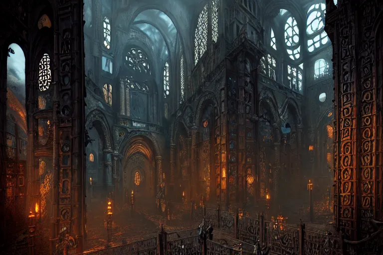 Image similar to steam necropolis, memento mori, gothic, neo - gothic, art nouveau, hyperdetailed copper patina medieval icon, stefan morrell, philippe druillet, ralph mcquarrie, concept art, steampunk, unreal engine, detailed intricate environment, octane render, moody atmospherics, volumetric lighting, ultrasharp, ominous, otherworldly