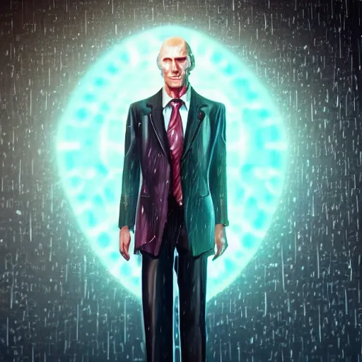 Prompt: john glover as lionel luthor, cartoon portrait made out of rain, realistic, highly detailed, neon, rendered in octane, unreal engine, beautiful, trending on artstation, emotional