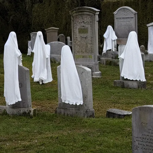 Image similar to bedsheet ghosts haunting a graveyard