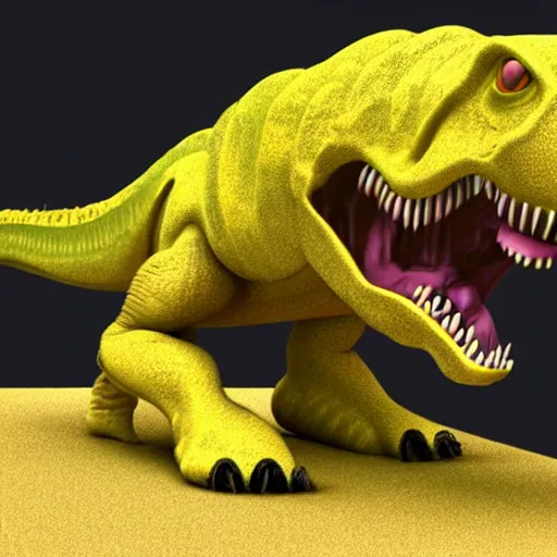 Image similar to 3d render of a T-Rex eating a banana