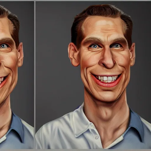 Image similar to Caricature portraits done of Jerma, realistic, hyperrealistic, very realistic, highly detailed, very detailed, extremely detailed, detailed, oil painting, digital art, trending on artstation