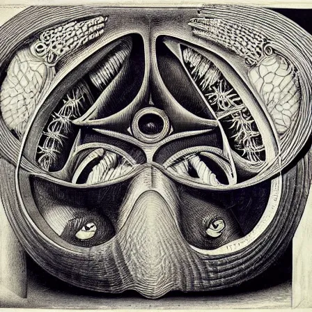 Image similar to post - punk new age album cover, asymmetrical design, magic, apocalypse, psychedelic, highly detailed, black white pink, magic, giger h. r., giuseppe arcimboldo