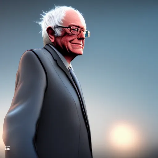 Prompt: render as a very beautiful 3d Bernie Sanders, full body, full round face, short smile, cinematic lightning, medium shot, mid-shot, highly detailed, trending on Artstation, Unreal Engine 4k, cinematic wallpaper