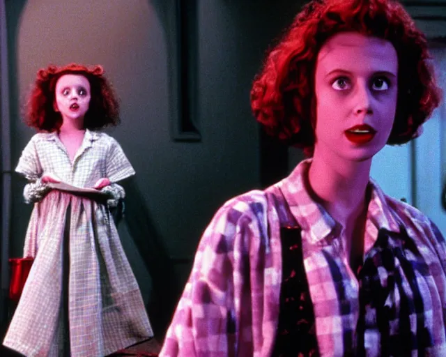 Image similar to millie bobby brown as lydia in beetlejuice, 1988, cdx