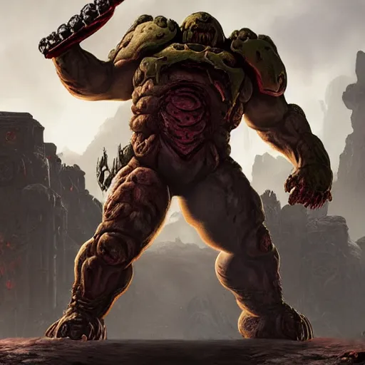 Image similar to sturdy fat monster from doom eternal