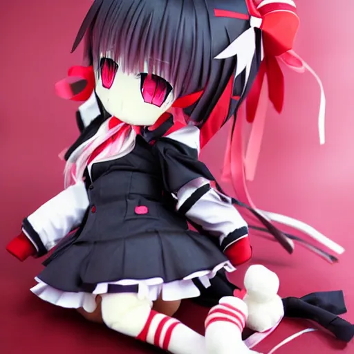 Image similar to cute fumo plush of a yandere, anime girl