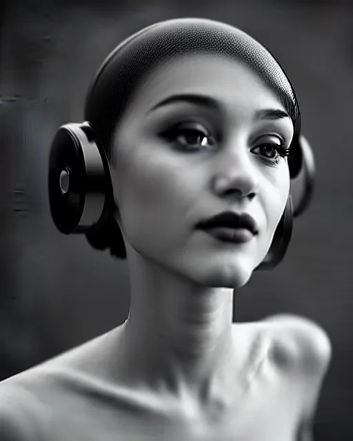 Image similar to black and white dreamy young beautiful female artificial intelligence, cinematic, rim light, photo - realistic, elegant, high detail, 8 k, masterpiece, photo taken in 1 9 3 0