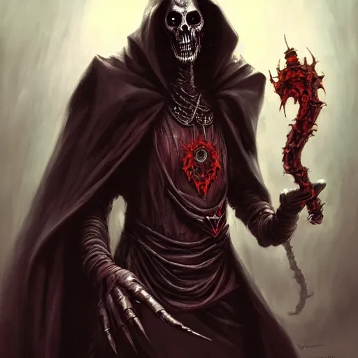 Prompt: lich vecna (d&d), fantasy, horror, no left hand, painted by raymond swanland
