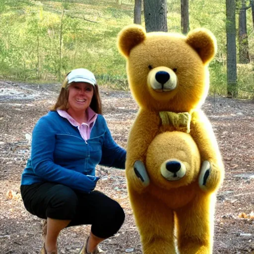 Prompt: real photo of marsha and the bear