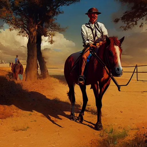 Prompt: the man is carried by the horse, hyperrealism, no blur, 4 k resolution, ultra detailed, style of ron cobb, adolf hiremy - hirschl, syd mead, ismail inceoglu, rene margitte