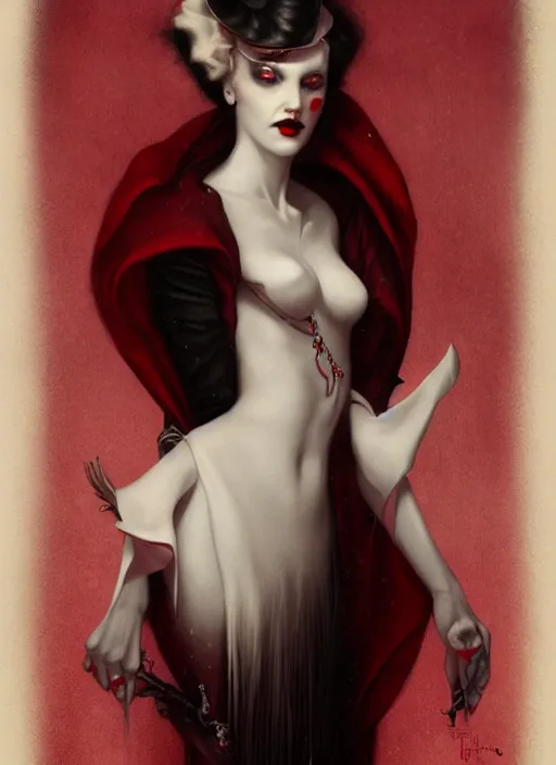 Prompt: regal vampiric girl by james jean, manuel sanjulian, tom bagshaw