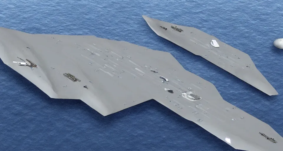 Image similar to an elaborate sci-fi stealth aircraft carrier design, modern, detailed, concept art, stealth, sleek, obsidian