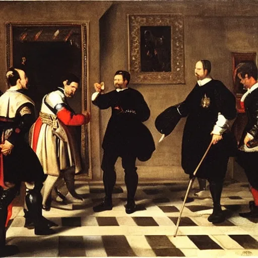 Prompt: royal family during an argument, diego velazquez, very detailed, cinematic, dynamic light