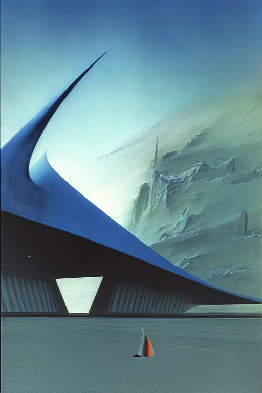 Image similar to emissary space by arthur haas and bruce pennington and john schoenherr, cinematic matte painting, zaha hadid building, photo realism, dark color palate, blue hour,