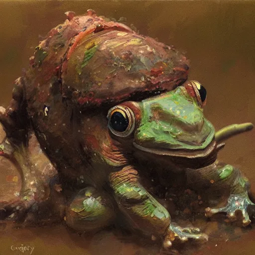 Image similar to frog - elephant creature, oil painting by craig mullins