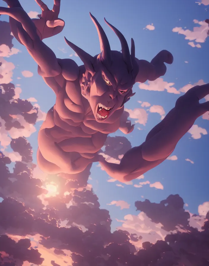 Image similar to the devil cast out of heaven by yusuke murata and makoto shinkai, 8k, cel shaded, unreal engine, featured on artstation, pixiv