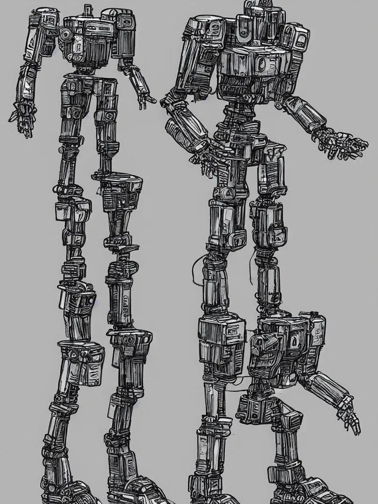 Image similar to bipedal mech inspired by a coffee maker, by jean giraud