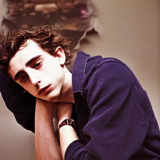 Image similar to timothee chalamet photographed by larry clark